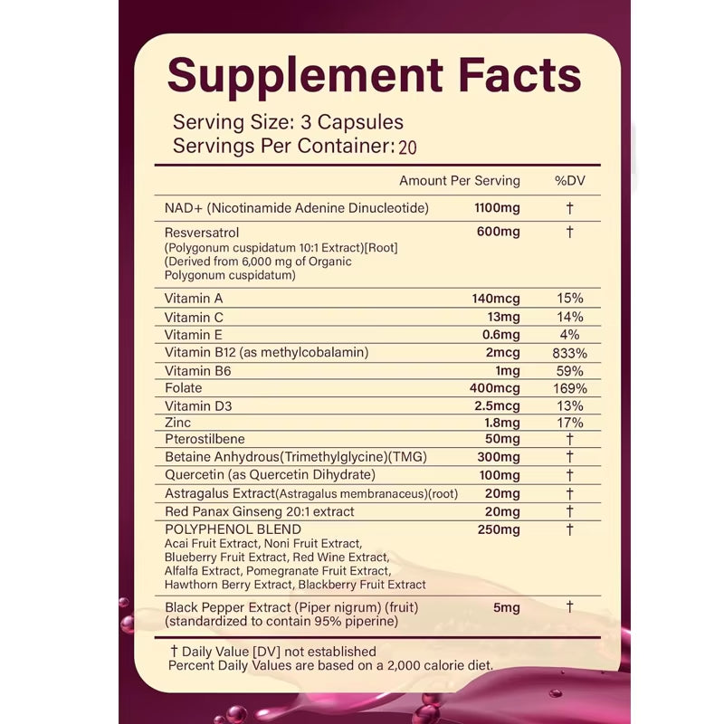 NAD Supplement Pure Organic Liposome Nad+Containing Resveratrol Supplement - Enhances Nad+Anti-Aging, Energy, and Focus