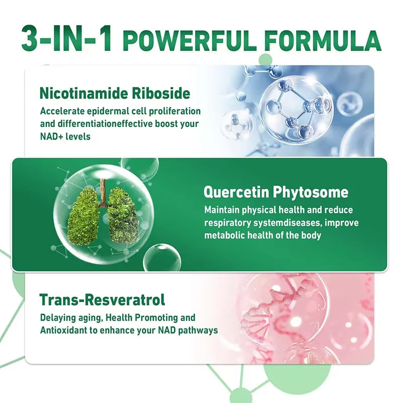 NAD+ Supplement - Anti-Aging, Energy - Liposomal Nicotinamide Riboside Capsules 900Mg with Resveratrol & Quercetin Capsules